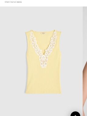 Madewell Yellow Ribbed Tank with White Lace V-Neck